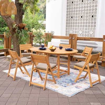 Tada 6 - Person Teak Outdoor Foldable Dining Set with Sunbrella Cushions | Wayfair North America