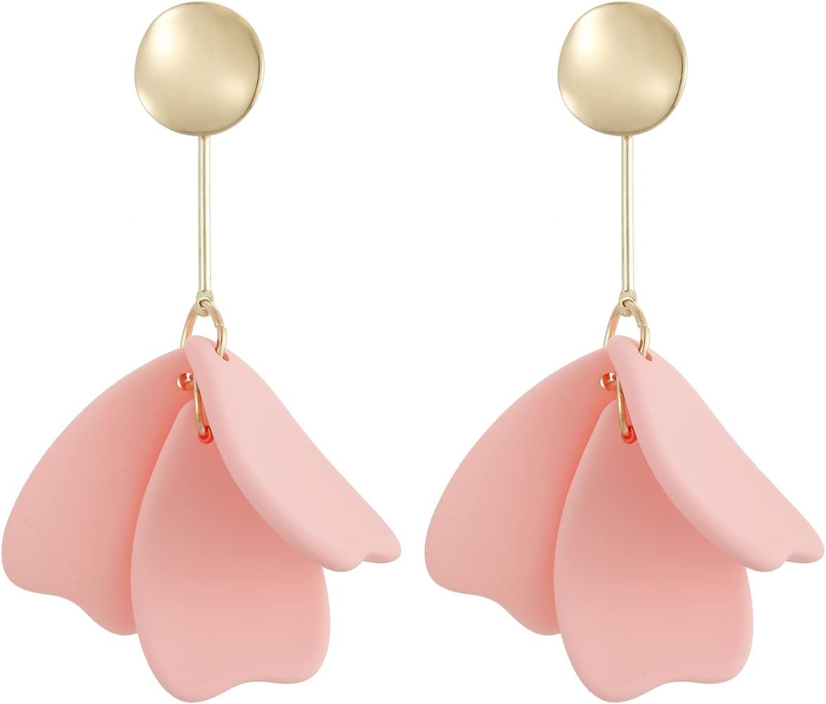 Acrylic Petal Earrings for Women, Long Rose Petal Dangle Earrings Boho Flower Statement Earrings ... | Amazon (US)