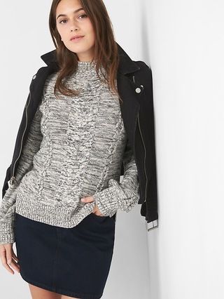 Gap Womens Cable-Knit Mockneck Sweater Heather Grey Size L Tall | Gap US