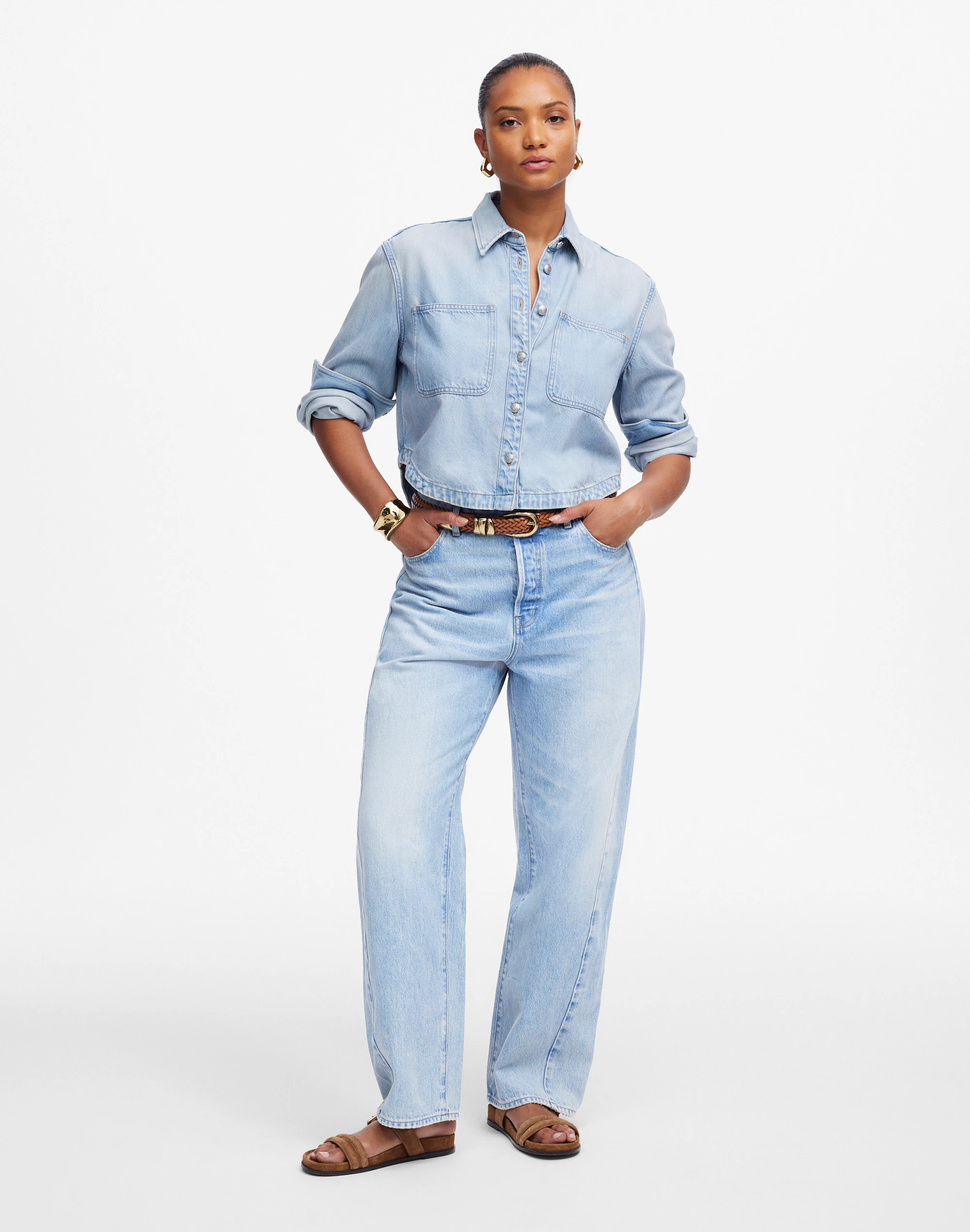 Petite Curvy Pieced Barrel-Leg Jeans in Foster Wash | Madewell