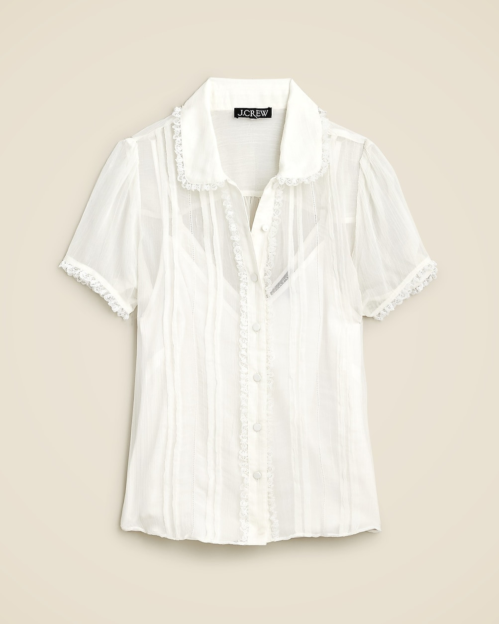 Sheer lace-trim button-up shirt | J. Crew US