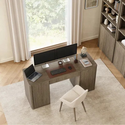 Cesiro 61" Fluted Writing Desk With Drawer And Cabinets | Wayfair North America