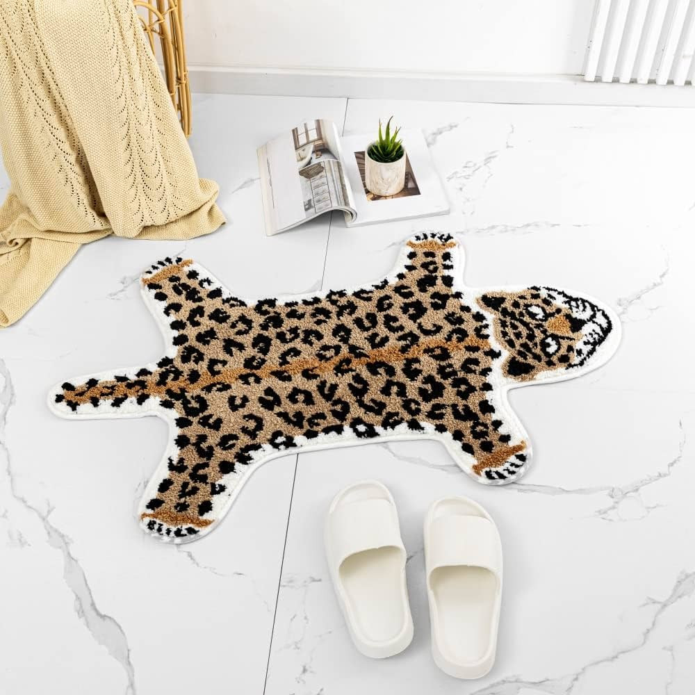 ZSCYD-yingda1992 Leopard Shaped Rug Animals Bath Mat Rug Non-Slip Cute Bathroom Door Mat for Bath... | Amazon (US)