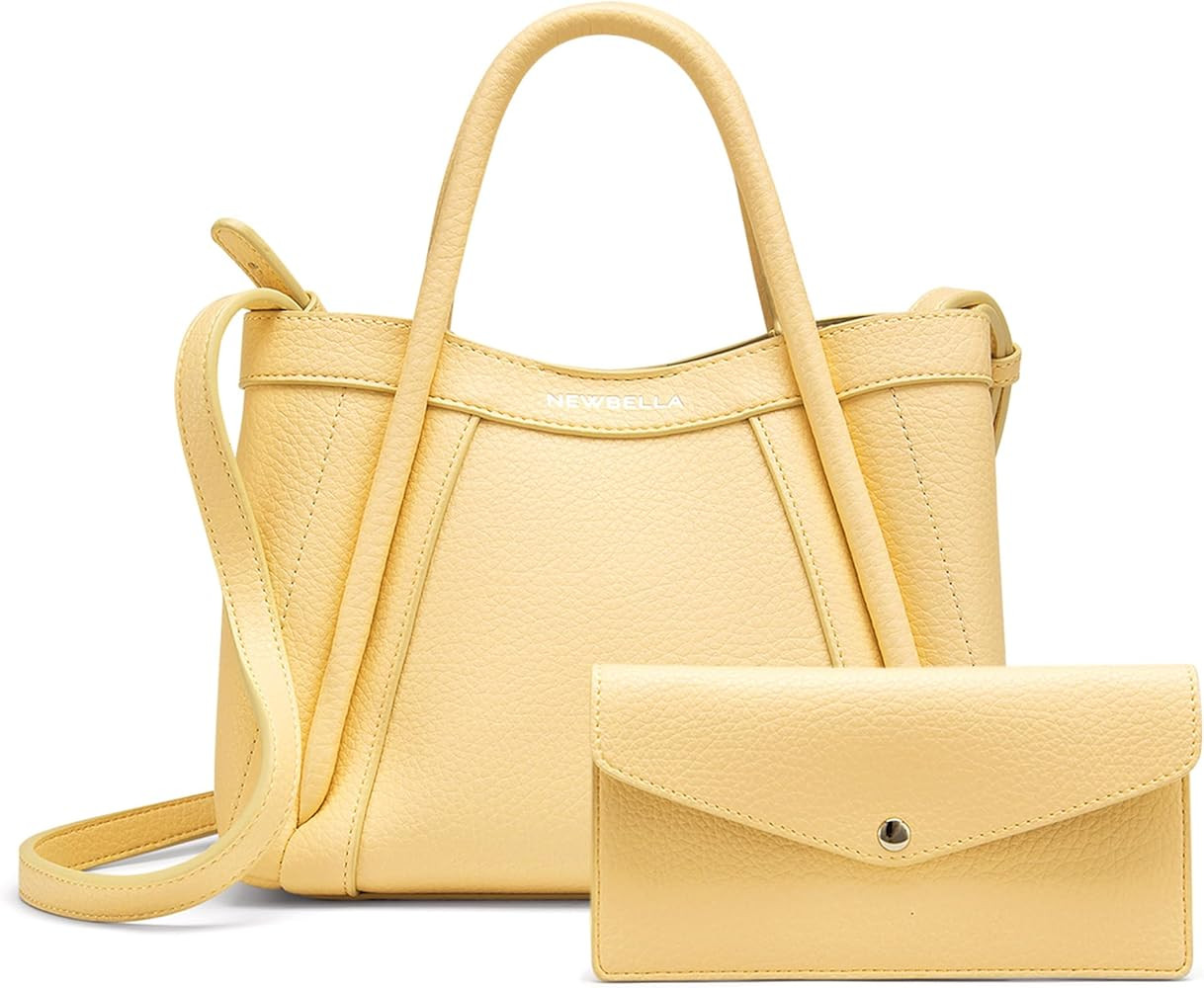 NEWBELLA Mini Kelly Tote Bag for Women, Casual Solid Color Handle Square Bags with Purse | Amazon (US)