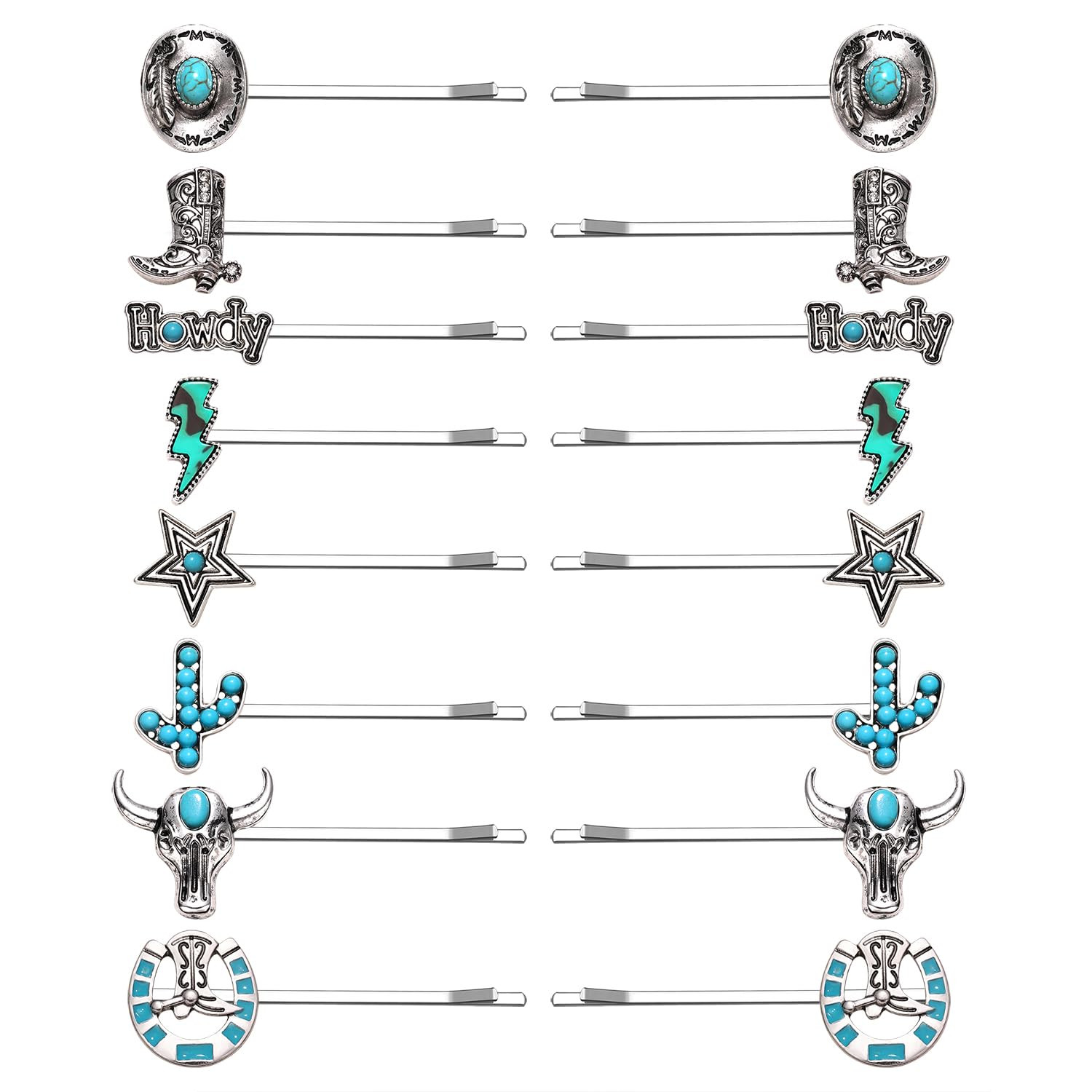 16Pcs Western Turquoise Hair Pins Southwestern Country Cowgirl Bobby Pins Cowboy Hat Boot Cactus ... | Amazon (US)
