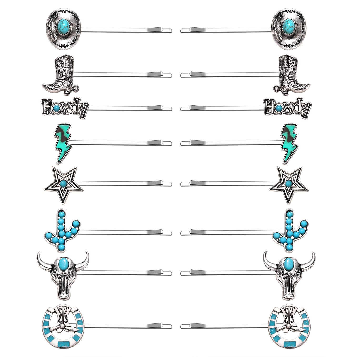 16Pcs Western Turquoise Hair Pins Southwestern Country Cowgirl Bobby Pins Cowboy Hat Boot Cactus ... | Amazon (US)