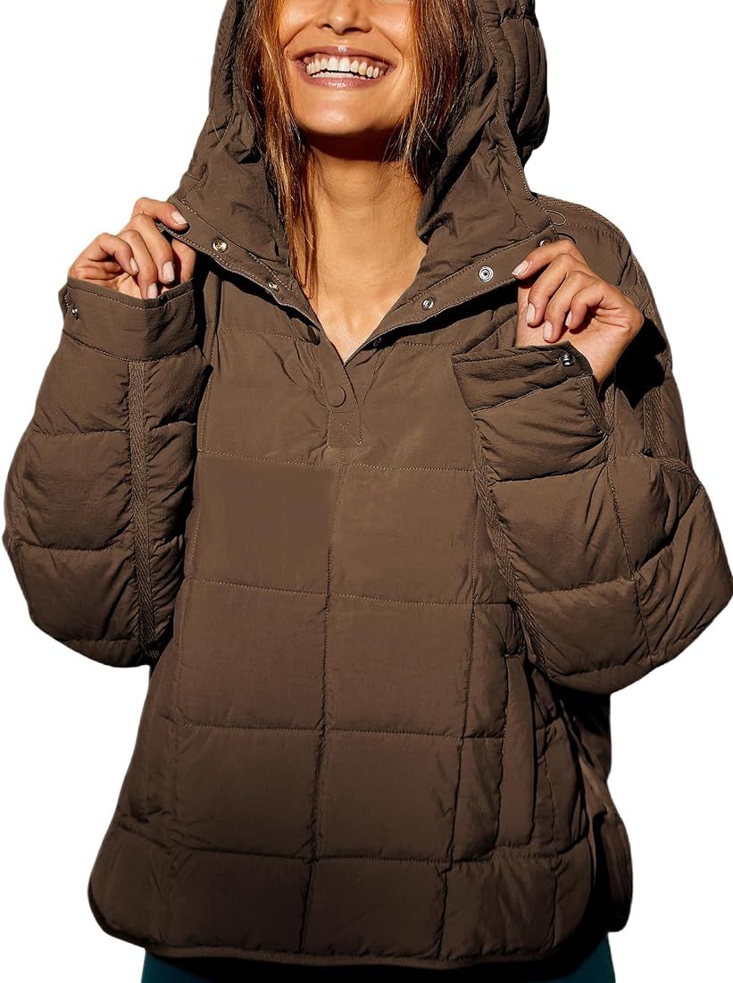 Freyhem Women's Pullover Puffer Jacket Quilted Lightweight Dolman Sleeve Button Down Hooded Padde... | Amazon (US)