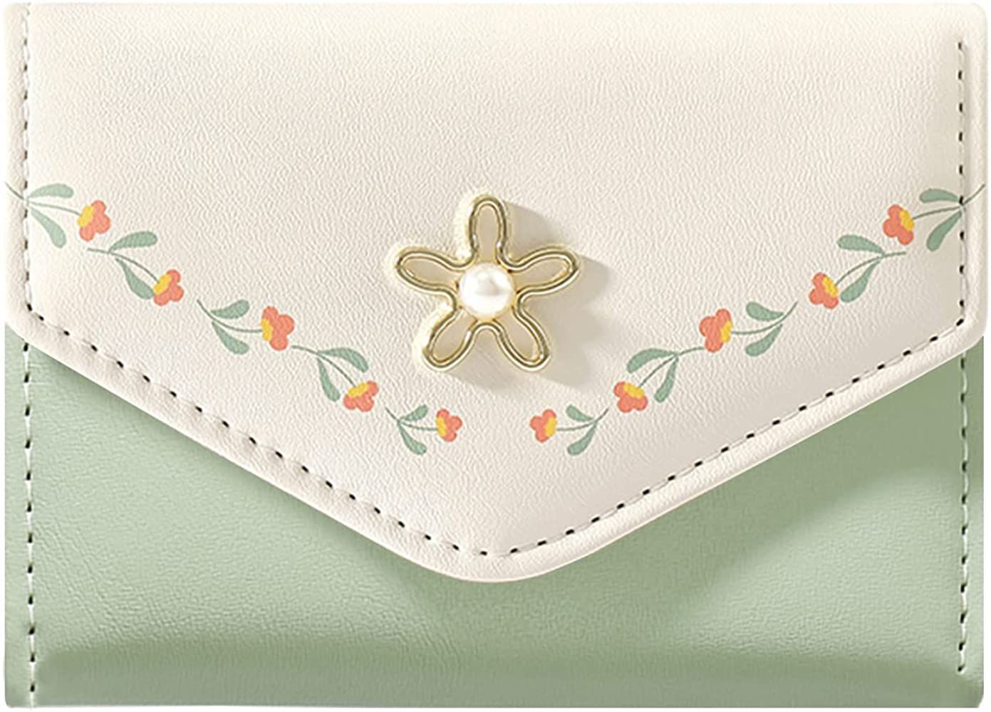MOZXIRZ Women Girls Wallet Cute Flower Tri-Fold Wallet PU Leather Purse Slim Short Wallet Small T... | Amazon (US)
