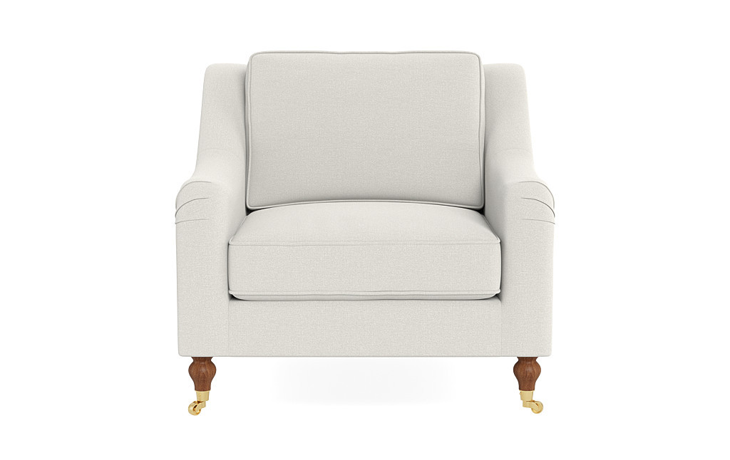 Alexander Custom Accent Chair in Polar Performance Heavy Knit, Oiled Walnut with Brass Caster - Customize Color, Size & More | Interior Define