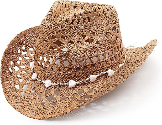 DRESHOW Straw Cowboy Cowgirl Hat for Women Men Western Coastal Cowboy Beach Hat with Shapeable Br... | Amazon (US)