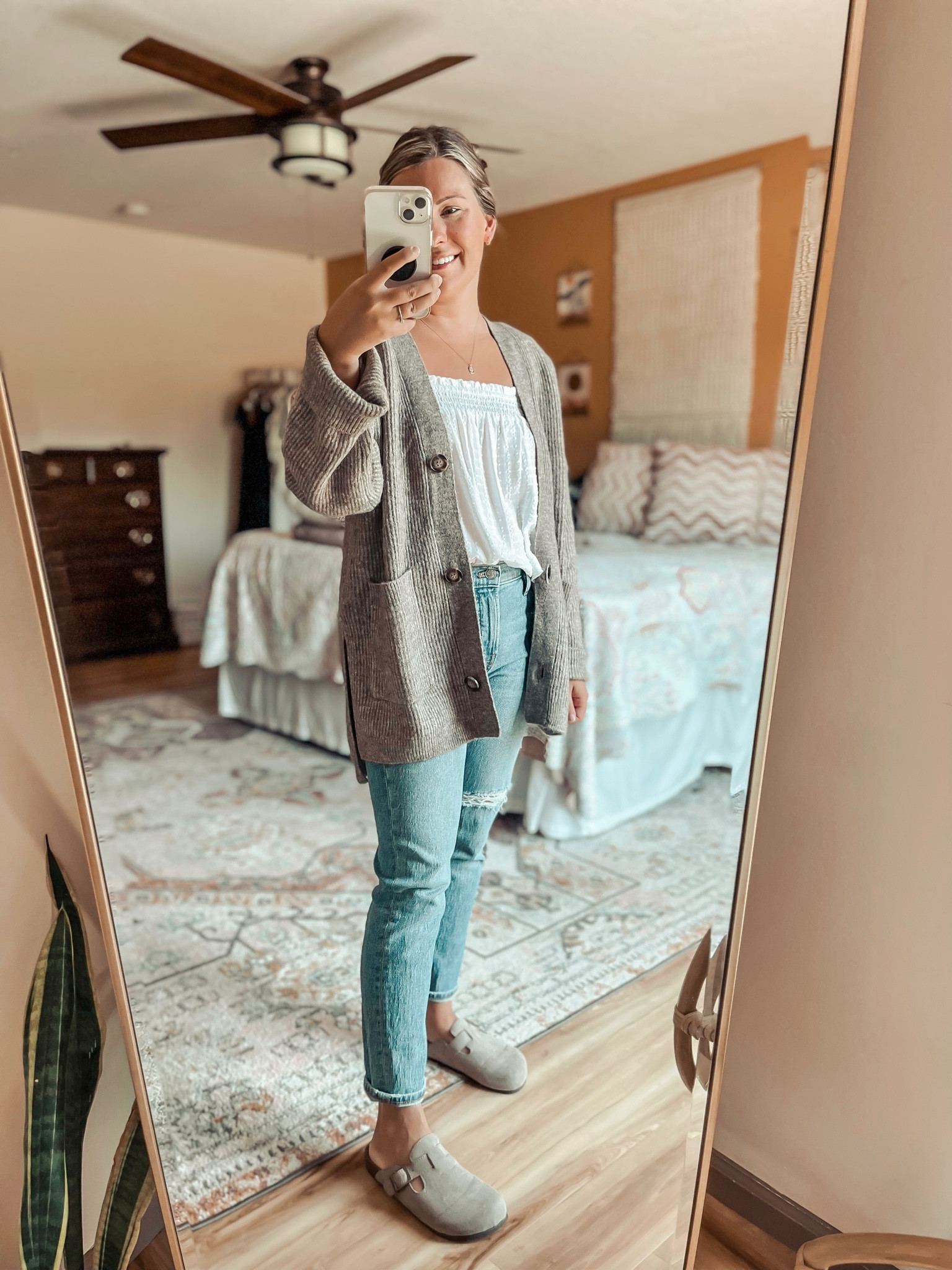 The coziest cardigan and best jeans!!! Paired with my birk lookalikes 😍 love this look so much. 

#LTKstyletip #LTKSeasonal #LTKshoecrush