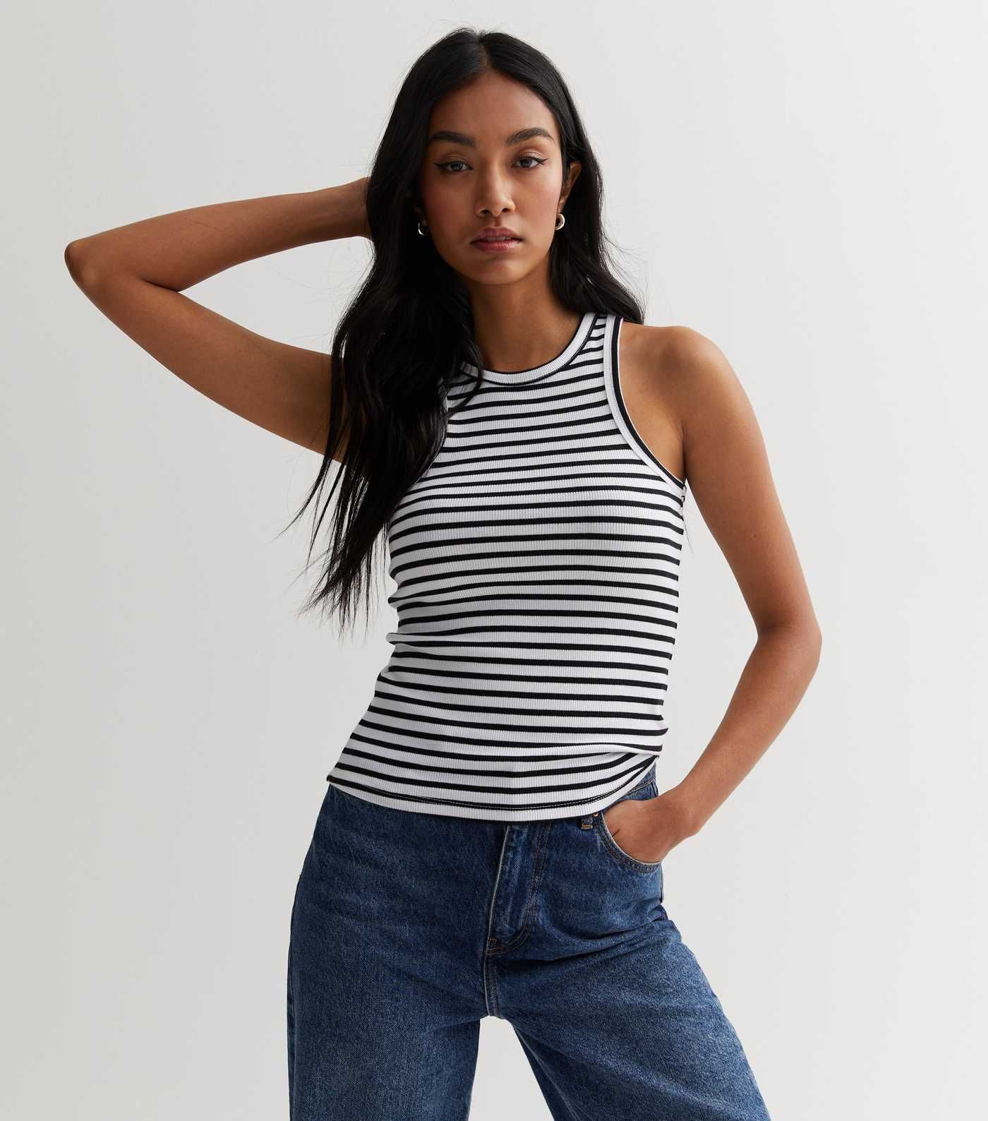 Black Stripe Ribbed Jersey Racer Vest
						
						Add to Saved Items
						Remove from Saved Ite... | New Look (UK)