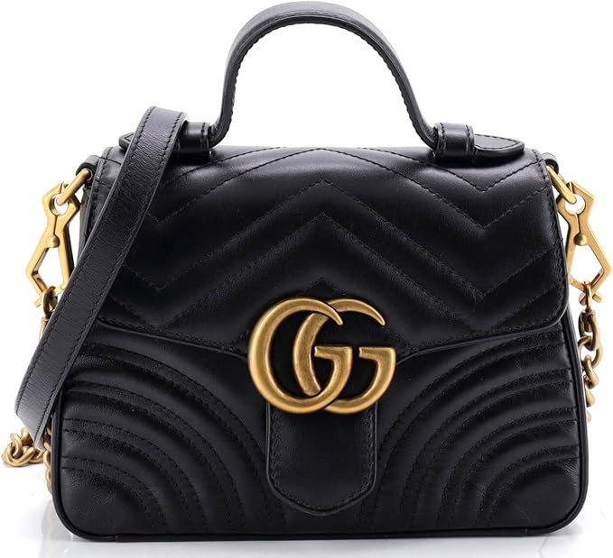 Amazon.com: Gucci, Pre-Loved GG Marmont Top Handle Flap Bag Matelasse Leather Mini, Black : Amazo... | Amazon (US)