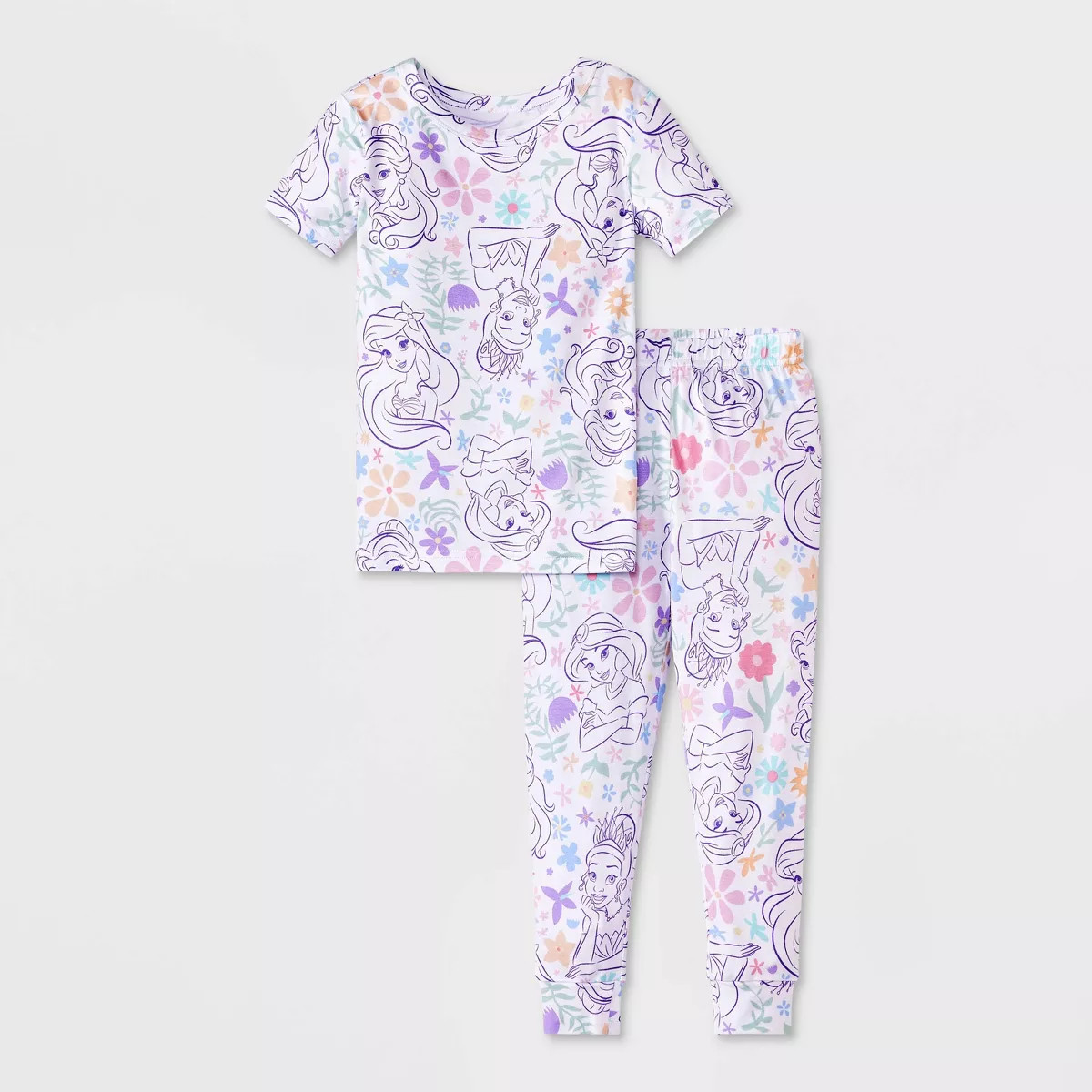Toddler Girls' 2pc Disney Princess Short Sleeve Viscose Snug Fit Pajama Set - White | Target