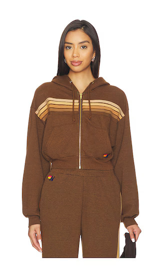 5 Stripe Cropped Zip Hoodie in Chocolate & Espresso | Revolve Clothing (Global)