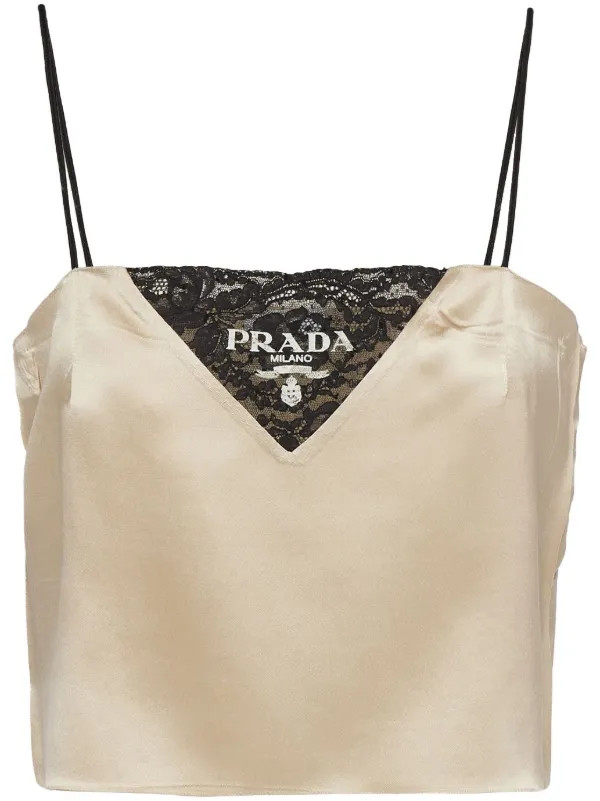 Prada lace-trim Satin Top | Neutrals | FARFETCH AE | Farfetch Global