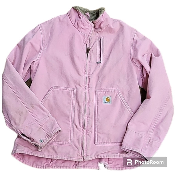 Carhartt Detroit jacket pink coat sherpa lining vintage distressed sz Small | Poshmark