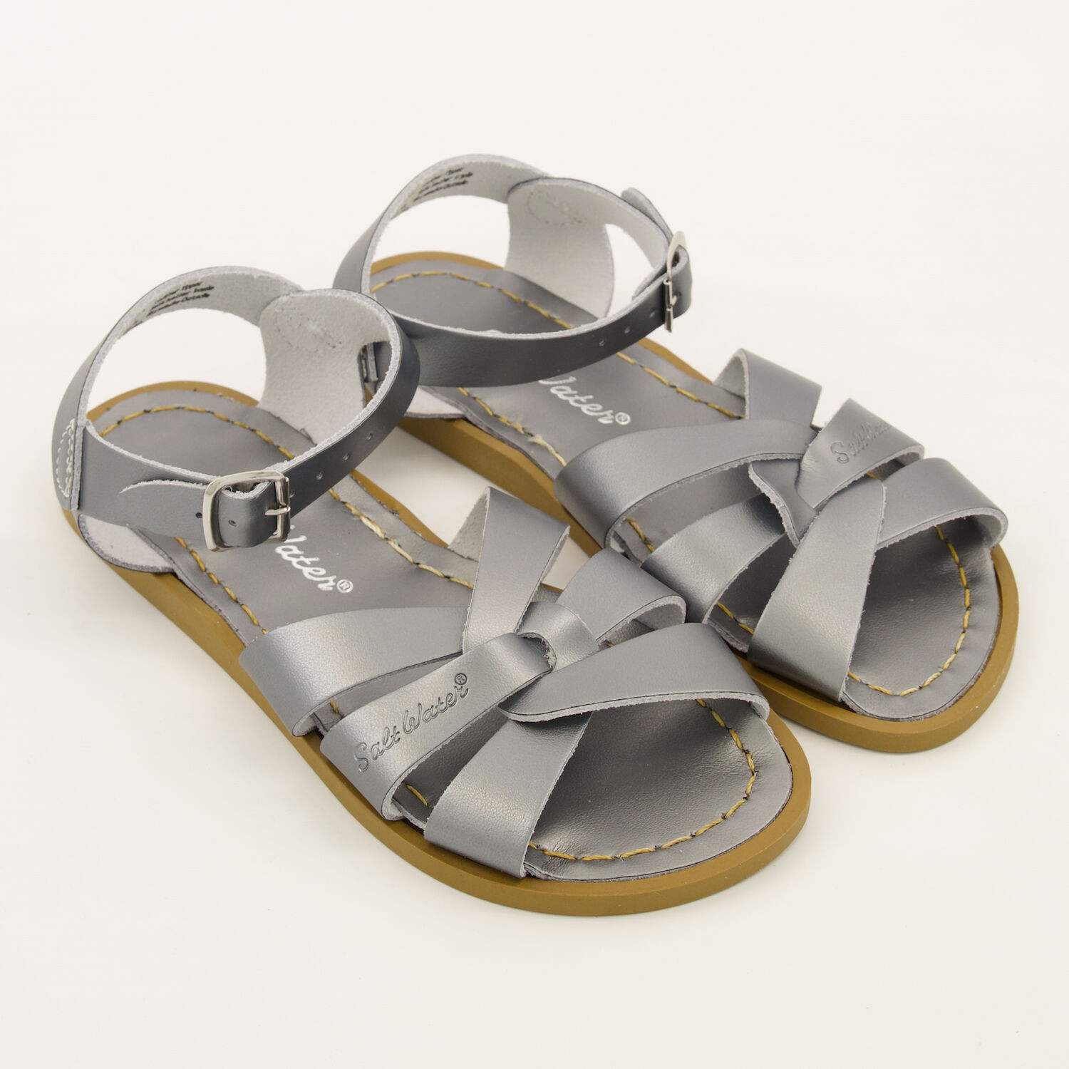 Silver Tone Leather Pewter Sandals | TK Maxx