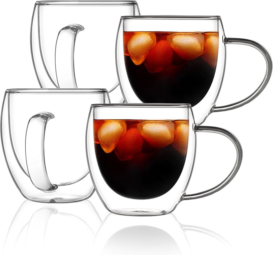 CNGLASS 12oz(4-pack) Double Walled Glass Coffee Mugs,Insulated Glass Mugs with Handle,Clear Espre... | Amazon (US)