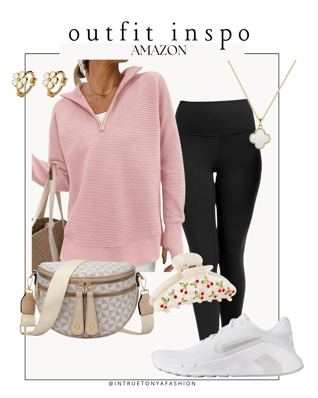 Spring outfit idea from amazon — pink quarter zip pullover, leggings, checkered crossbody bag, Nike sneakers and gold jewelry






outfit inspo, outfit ideas, casual outfits amazon, amazon outfits every day, early spring outfits 

#LTKPetite #LTKSaleAlert #LTKootd