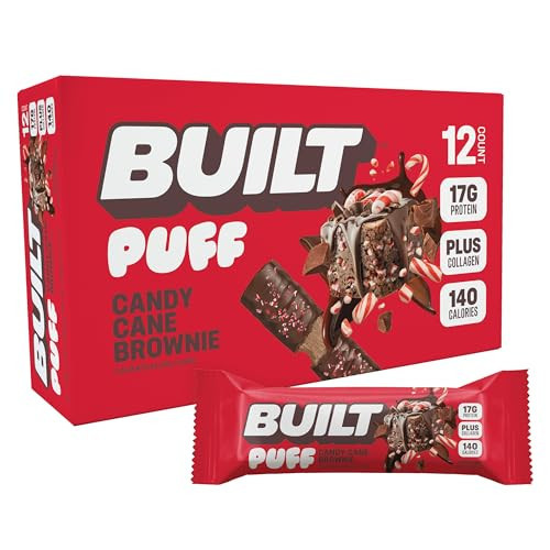Built Bar, Puff Protein Bars, Candy Cane Brownie, 17g Protein Snacks, On-The-Go Bars, Only 140 Calories, 7g Sugar, Collagen, Gluten Free, 12 Count | Amazon (US)