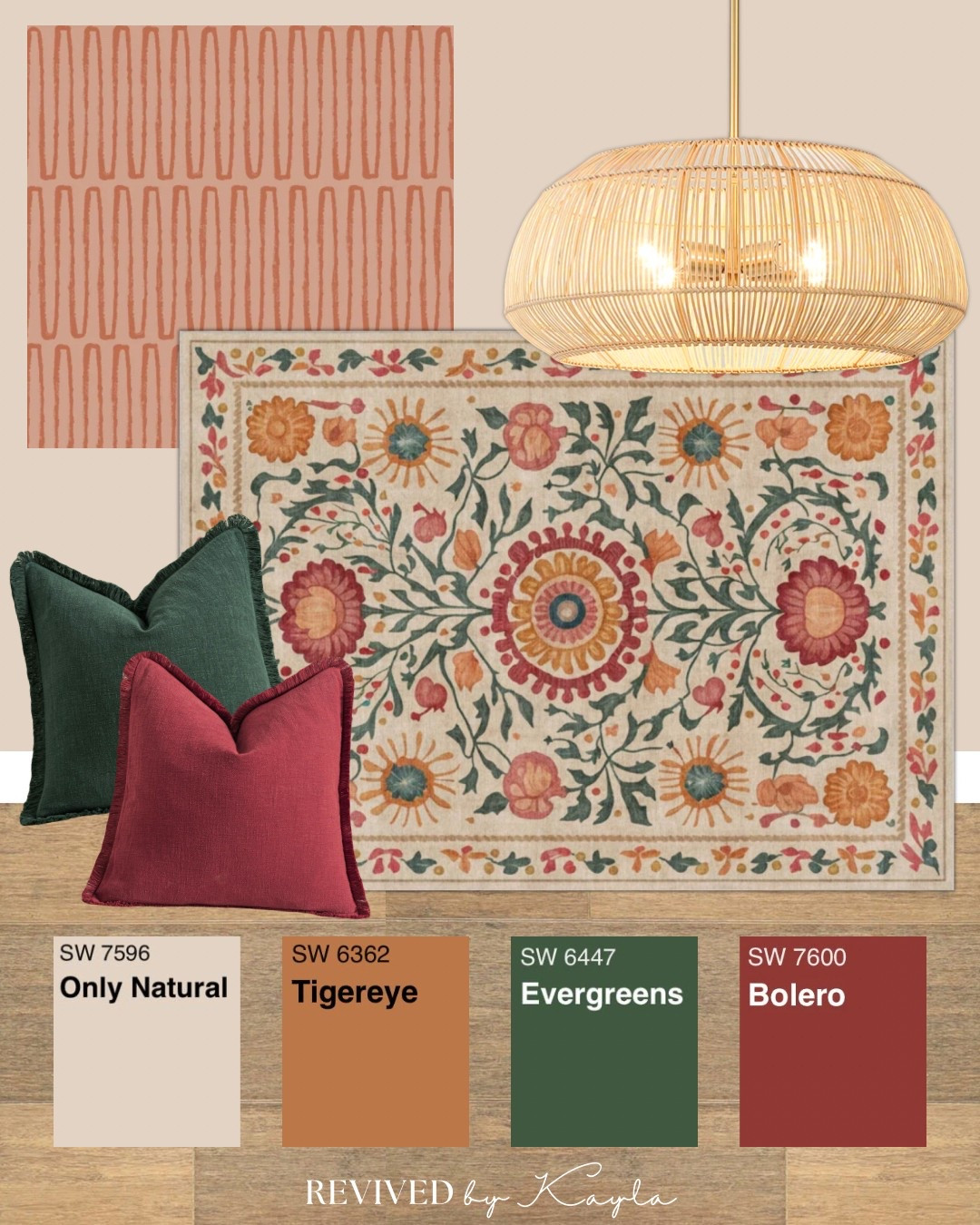 Boho red, green, and orange color palette design for any room ♥️ 

#home #decor #homedecor #paintcolors #sherwinwilliams #wayfair #homecolors #moderndecor #boho 

#LTKFindsUnder100 #LTKHome #LTKFindsUnder50