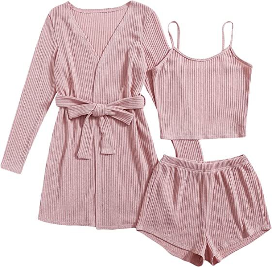 SOLY HUX Womens Pajama Sets 3 Piece Lounge Set Ribbed Knit Cami Top and Shorts Soft Sleepwear wit... | Amazon (US)