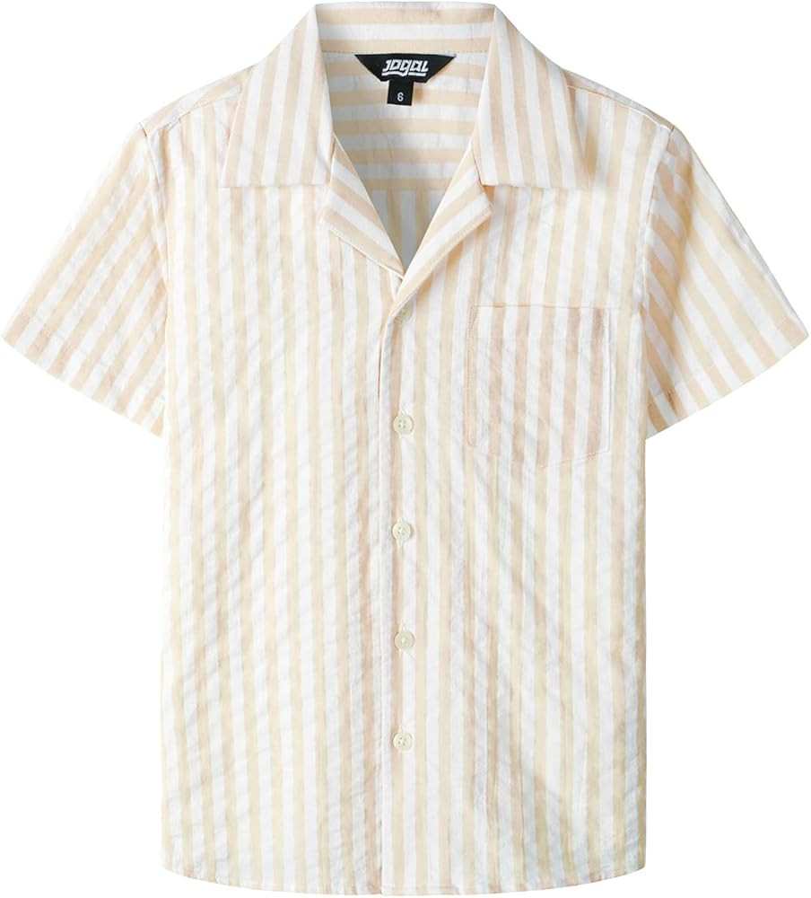 JOGAL Big Boys Cuban Collar Button Down Shirt Short Sleeve Casual Hawaiian Shirt Summer Beach Str... | Amazon (US)