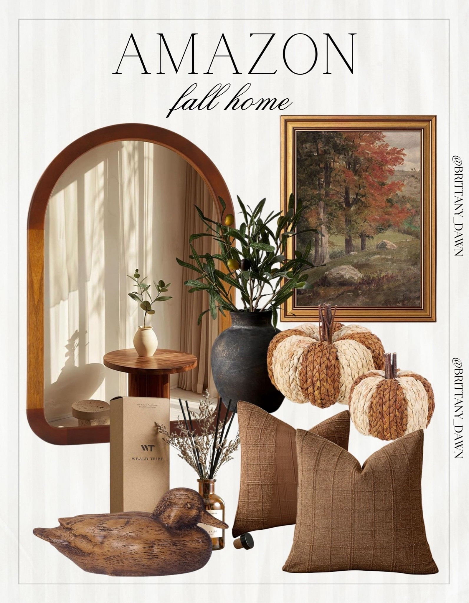 Bring cozy autumn vibes into your space with these Amazon home finds! 🍂

Woven decorative pumpkins, textured brown throw pillows, and framed landscape art set a warm seasonal mood.

Pair with a arched wooden mirror, dark urn with greenery, and rustic accent pieces for an inviting finish. 🕯️✨

#AmazonHome #FallHomeDecor #CozyHome #AutumnInspo #AmazonFinds #LTKhome #InteriorStyling #WarmAesthetics #HomeInspo

#LTKSeasonal #LTKHome
