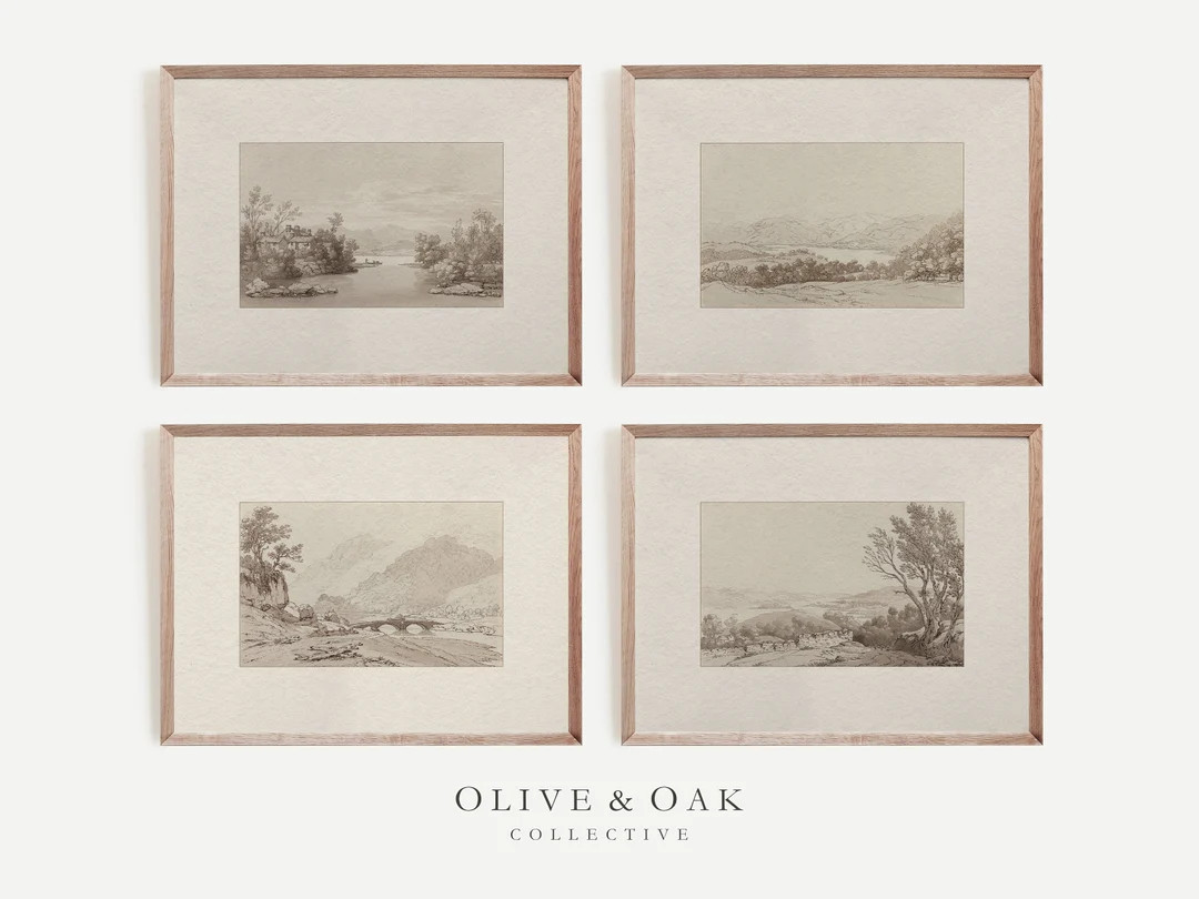 Neutral Aesthetic Decor Wall Art / Gallery Set of 4 Art Prints / Neutral Landscape Sketch Set of ... | Etsy (US)