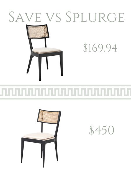 Save or splurge?

These chairs are almost identical and half the cost!  I *almost* ordered these for my dining room. Still might if the ones I did order aren’t just right. Love the contrast cane against the black frame. 





McGee &. Co, cane dining chair, modern, designer, traditional

#LTKhome #LTKFind