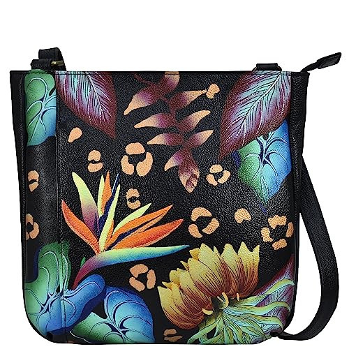 Anna by Anuschka Women's Hand-Painted Genuine Leather Medium Crossbody - Tropical Dreams Black | Amazon (US)