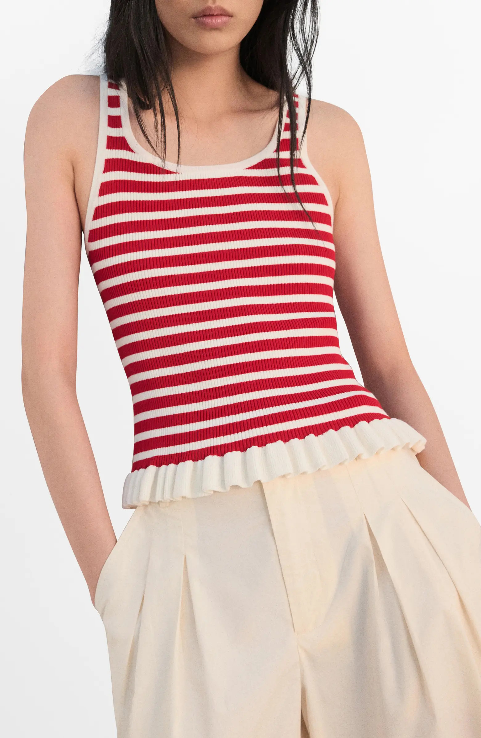 Stripe Pleat Hem Rib Tank | Nordstrom