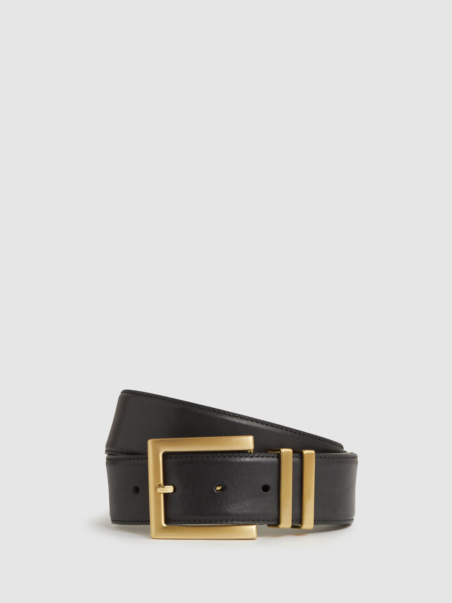Leather Square Buckle Belt in Black | Reiss UK