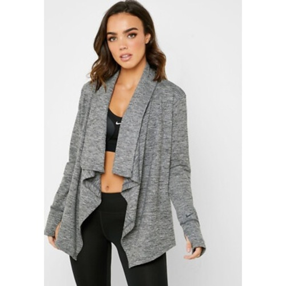 Nike Dri-FIT Women's Gray Heathered Open Front Cardigan Yoga Workout Top, Size S | Poshmark