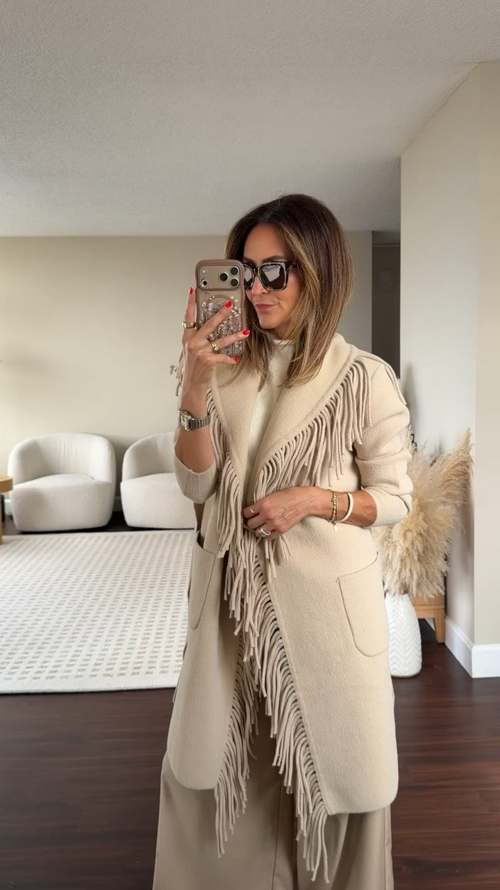 Found the statement coat of the season! This cardi coat surpassed my expectations and I love the western vibe! Xs 
Pants and top xs

#LTKSeasonal #LTKgrwm #LTKOver40