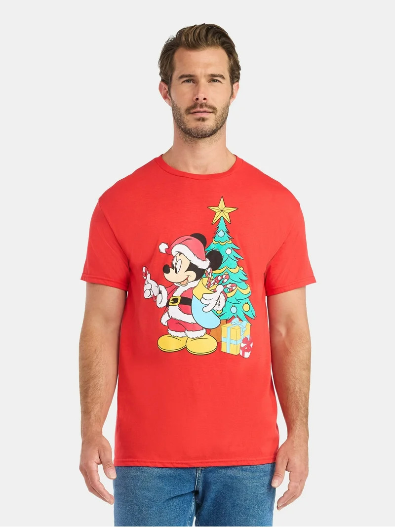 Christmas Mickey Mouse Men’s and Big Men's Graphic Tee, Sizes S-3XL | Walmart (US)