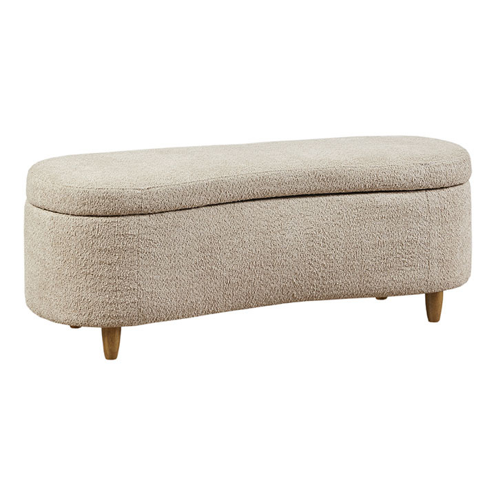 Belize Cream Boucle Curved Upholstered Storage Bench | World Market