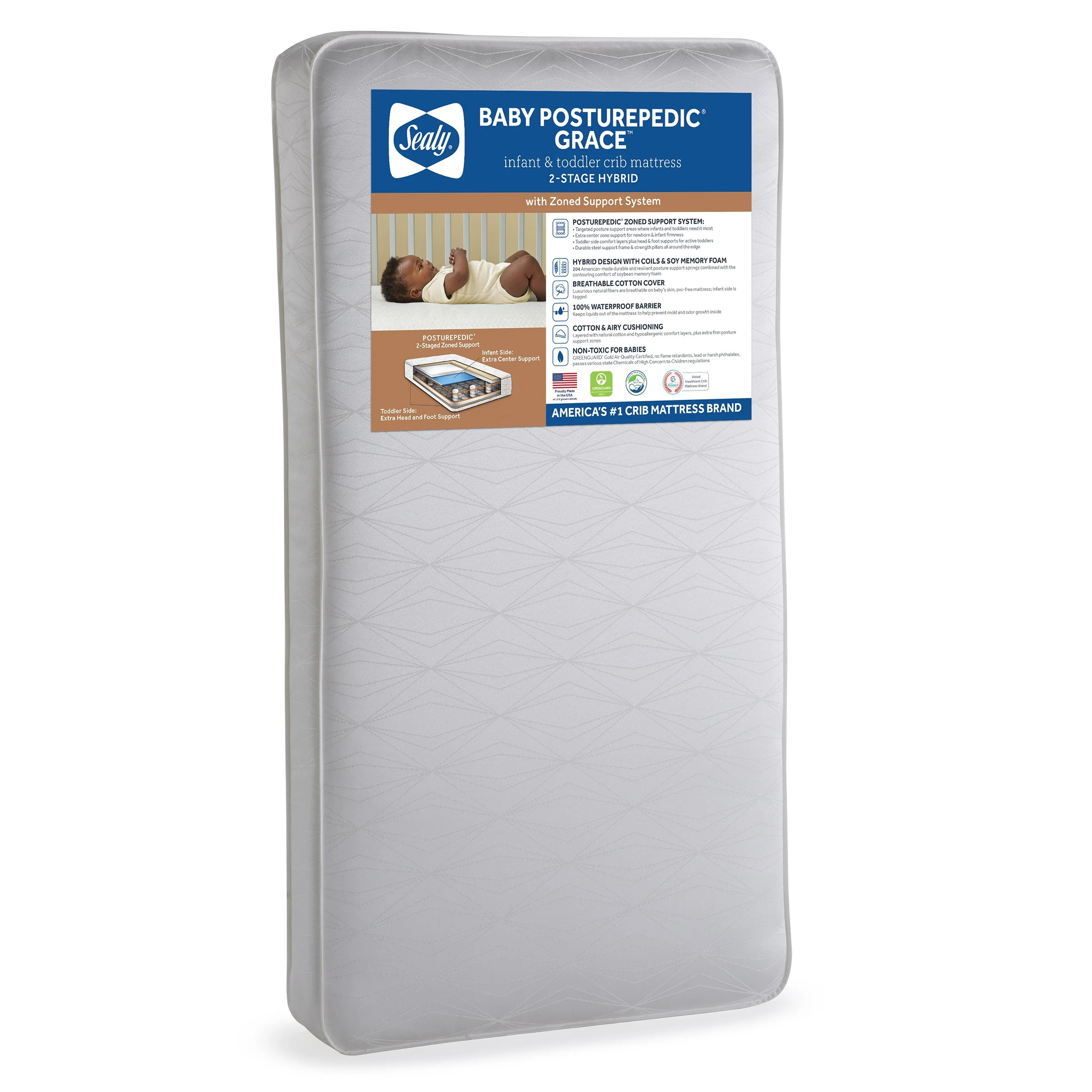 Sealy Baby Posturepedic® Grace 2-Stage Hybrid Crib and Toddler Mattress - Walmart.com | Walmart (US)