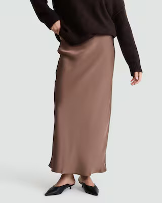 The F&F Edit Satin Slip Midi Skirt in Brown | Tesco F&F