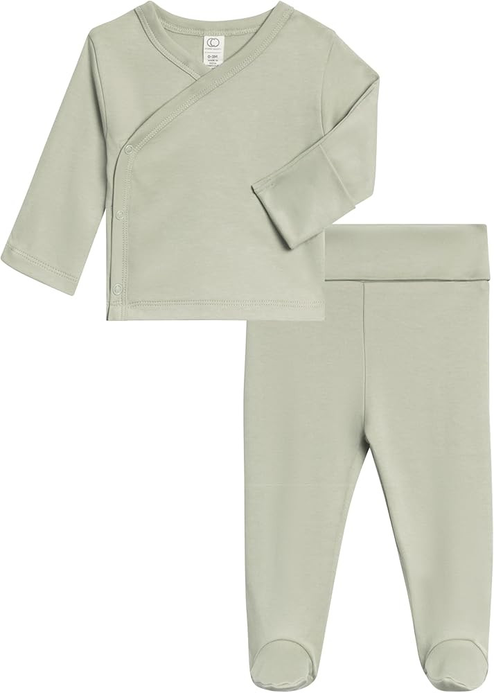 Colored Organics - Newborn Kimono Wrap Top and Footed Pant Set - Organic Cotton Infant Layette Cl... | Amazon (US)