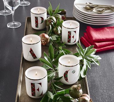 Stewart Plaid Alphabet Scented Candle - Winter Spruce | Pottery Barn (US)