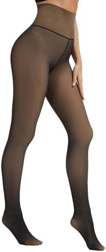 Fleece Lined Tights Women Winter Thermal Leggings Pantyhose Fake Translucent Hight Waist Thick Wa... | Amazon (US)