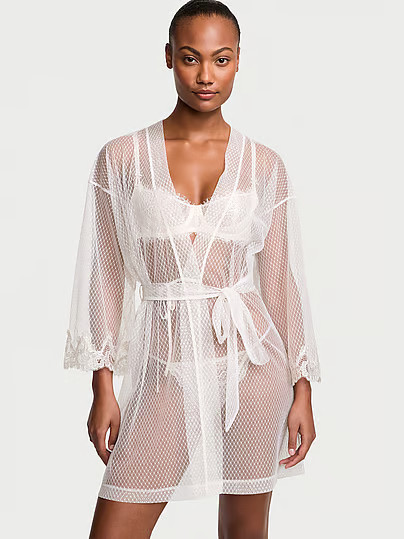 Sheer Boho Floral Embroidery Short Robe, White/ivory, Xs/S - Women's Robes - Victoria's Secret | Victoria's Secret (US / CA )