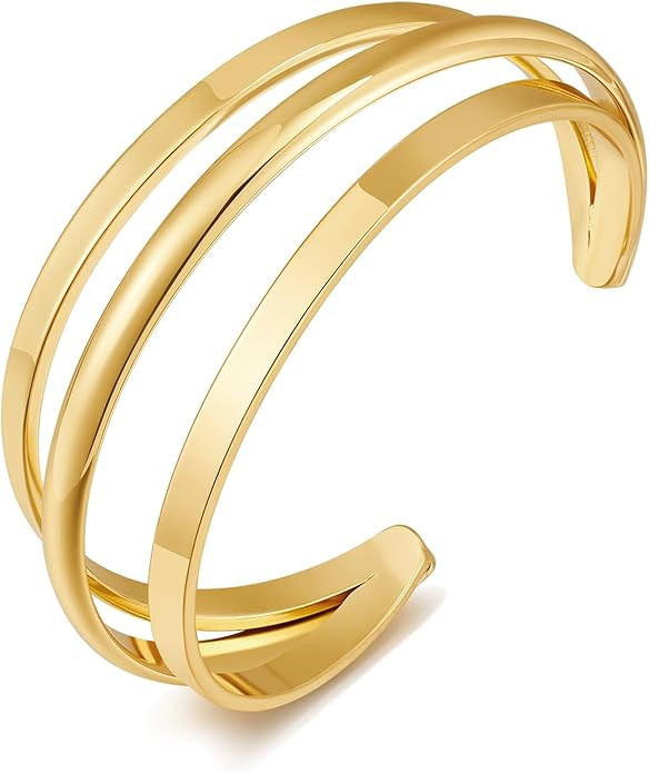 Gold Cuff Bracelet for Women Chunky Multi-layer Cross Wire Open Bracelet Hollow Wide Cuff Bracele... | Amazon (US)