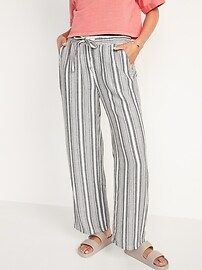 High-Waisted Striped Linen-Blend Wide-Leg Pants for Women | Old Navy (US)