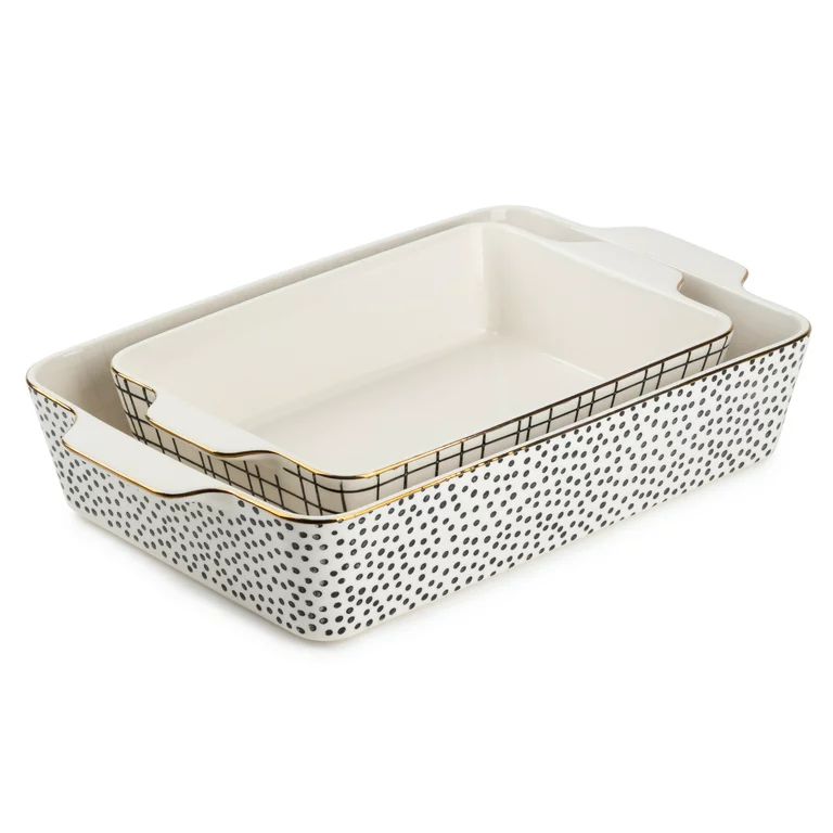 Thyme & Table Stoneware Rectangular Baker, Baking Dish, Black & White Dot, 2-Piece Set | Walmart (US)