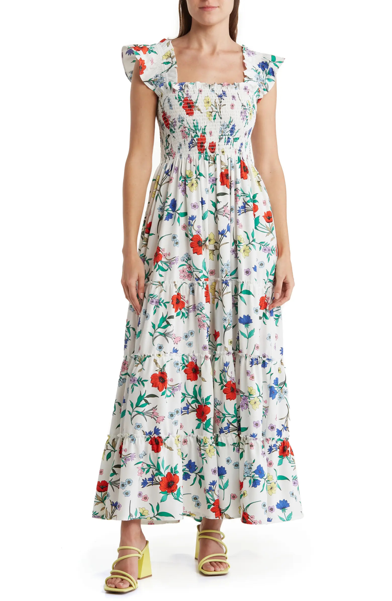 Smocked Ruffle Cap Sleeve Midi Dress | Nordstrom Rack