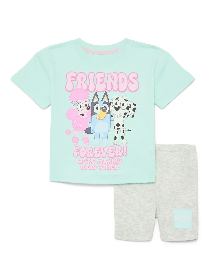 Bluey Toddler Girls Graphic Tee and Bike Shorts Set, 2-Piece, Sizes 12M-5T | Walmart (US)