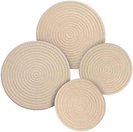 Round Cotton Trivets Set of 4 in Beige by Beets & Berry, 7 inch and 9 inch Diameter, Pot Holders,... | Amazon (US)
